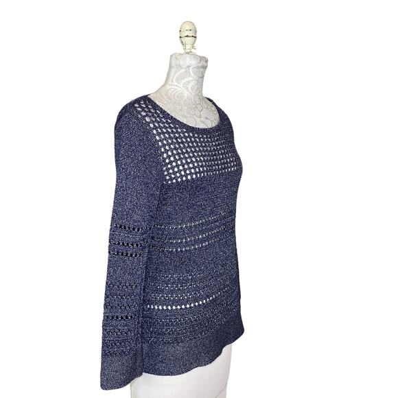 Chico's Open Knit Textured Sweater Blue Women 4 (Chico's 0) - Picture 4 of 8